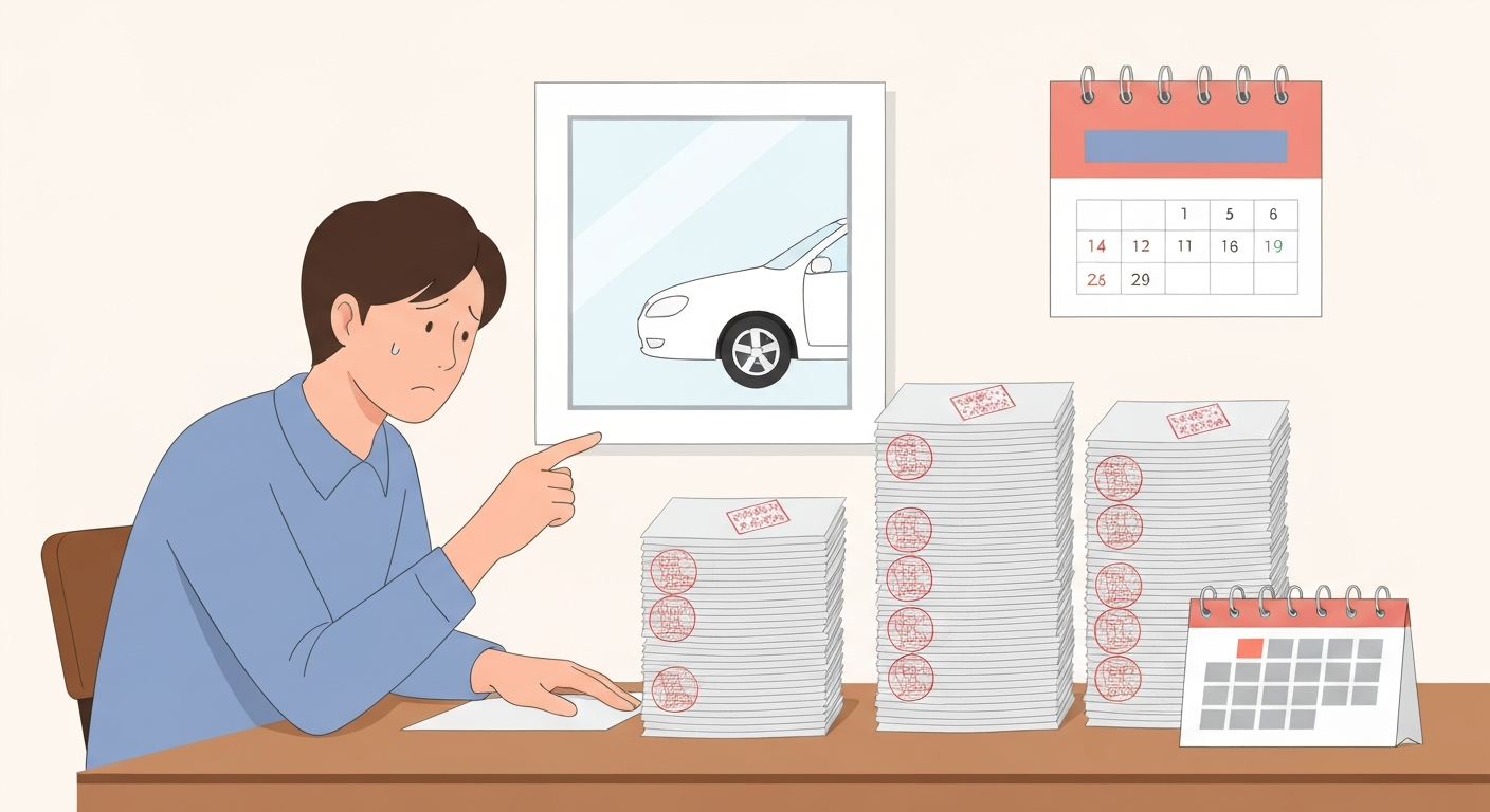 自動車税を未納のまま放置し督促状が積み重なるリスクを表したイラスト